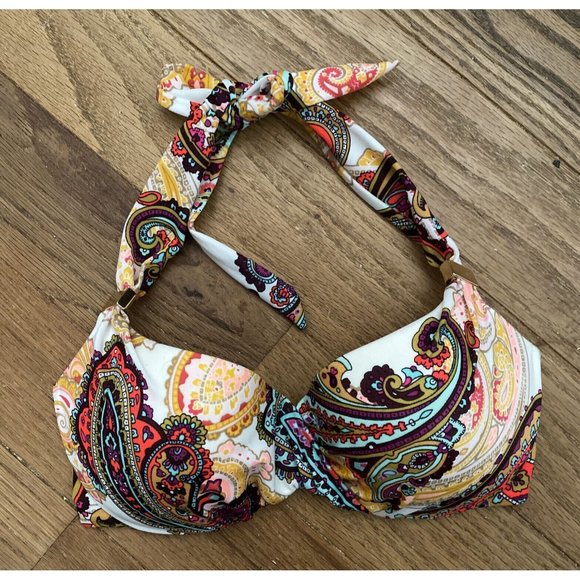 Victoria’s Secret 32B Swim Bikini Top Halter Underwire Padded Paisley MultiColor - Picture 7 of 9